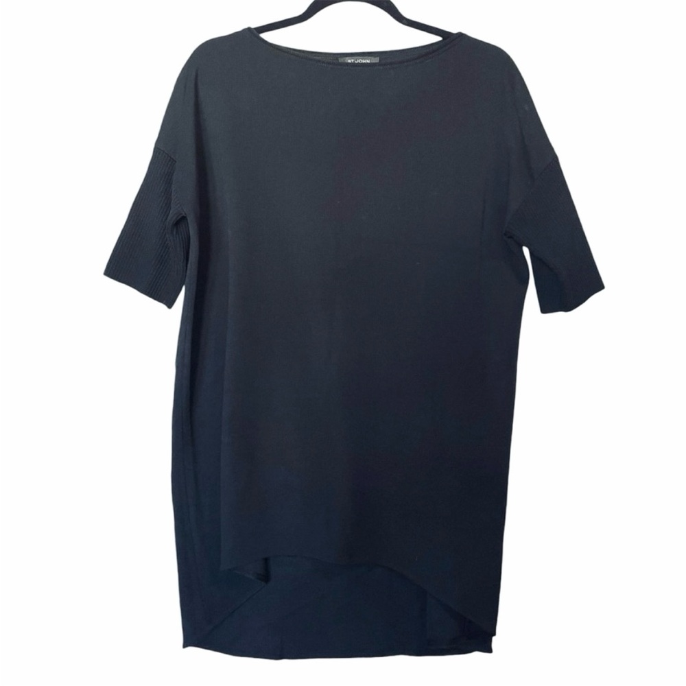 St. John Black Wool Knit Short‎ Sleeves oversized Fit Top Blouse Sz S Minimalist